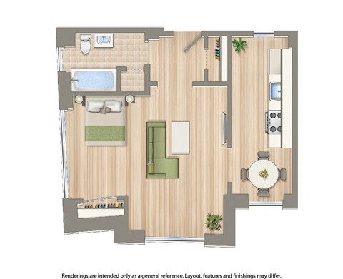 Floor plan for studio, 1 bath, 486 sqft